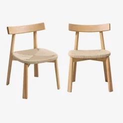 2er-Set skandinavische Stühle Heveaholz und Seilbespannung