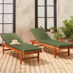 2er-Set Sonnenliegen aus Akazienholz mit Rädern