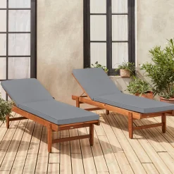 2er-Set Sonnenliegen aus Akazienholz mit Rädern