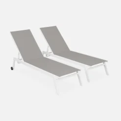 2er-Set Sonnenliegen, 5 Positionen mit Rädern