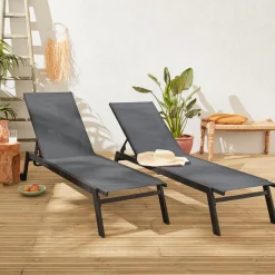 2er-Set Sonnenliegen, 5 Positionen mit Rädern