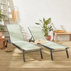 2er-Set Sonnenliegen, 5 Positionen mit Rädern