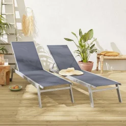 2er-Set Sonnenliegen, 5 Positionen mit Rädern