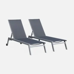 2er-Set Sonnenliegen, 5 Positionen mit Rädern