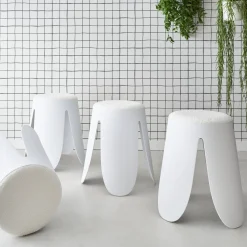 4er Set stapelbare Hocker, strukturierter Bouclébezug