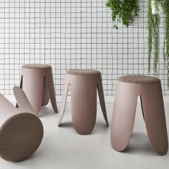 4er Set stapelbare Hocker, strukturierter Bouclébezug