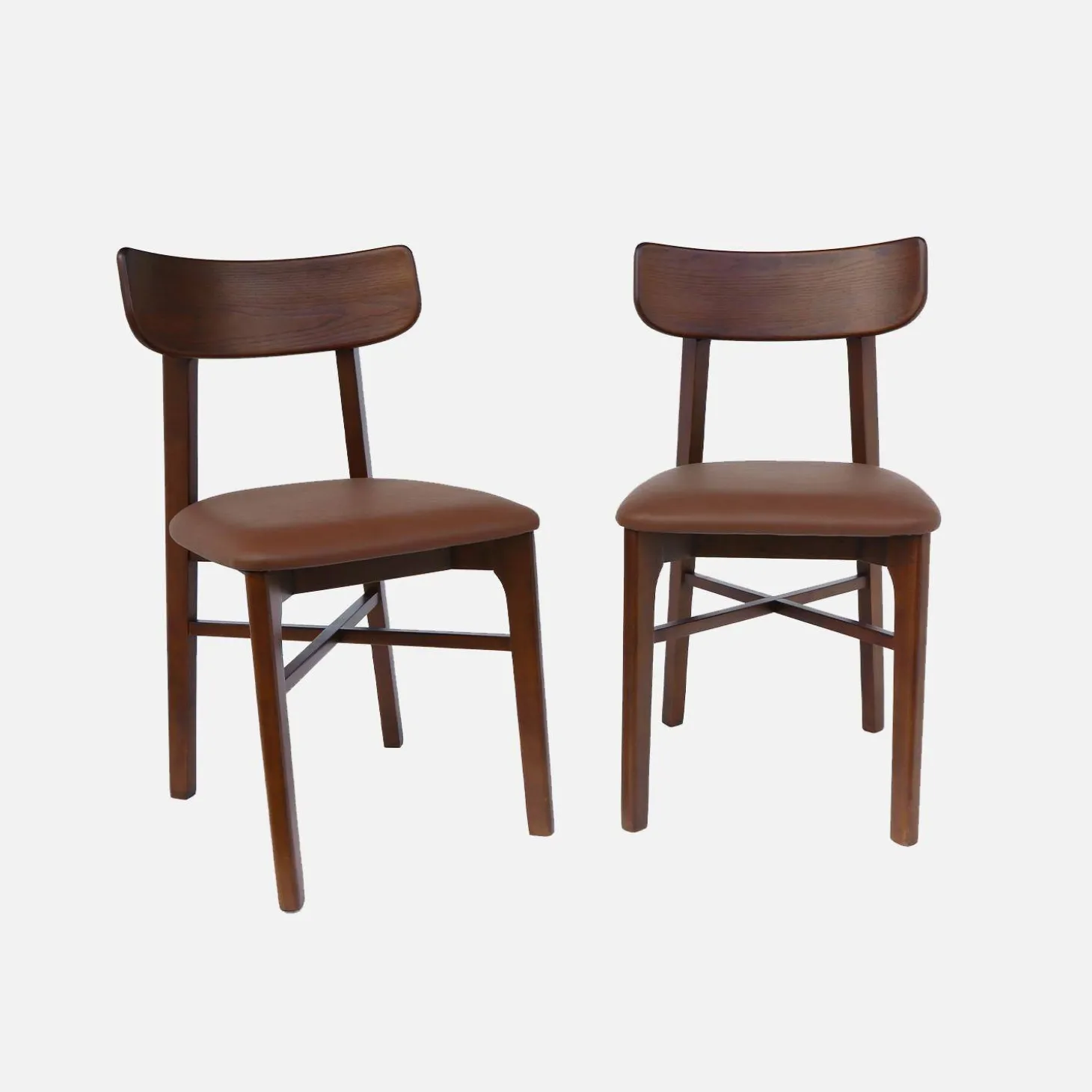 2er-Set Stühle aus Hevea-Holz und Kunstleder