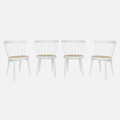 4er-Set Stühle aus Holz und Rattan-Geflecht