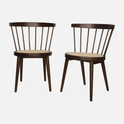 2er-Set Stühle aus Holz und Rohrgeflecht