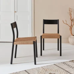 2er-Set Stühle aus Holz und Seilgeflecht
