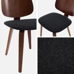 2er-Set Stühle, gewölbtes Holz mit Dekor und Bouclé-Bezug