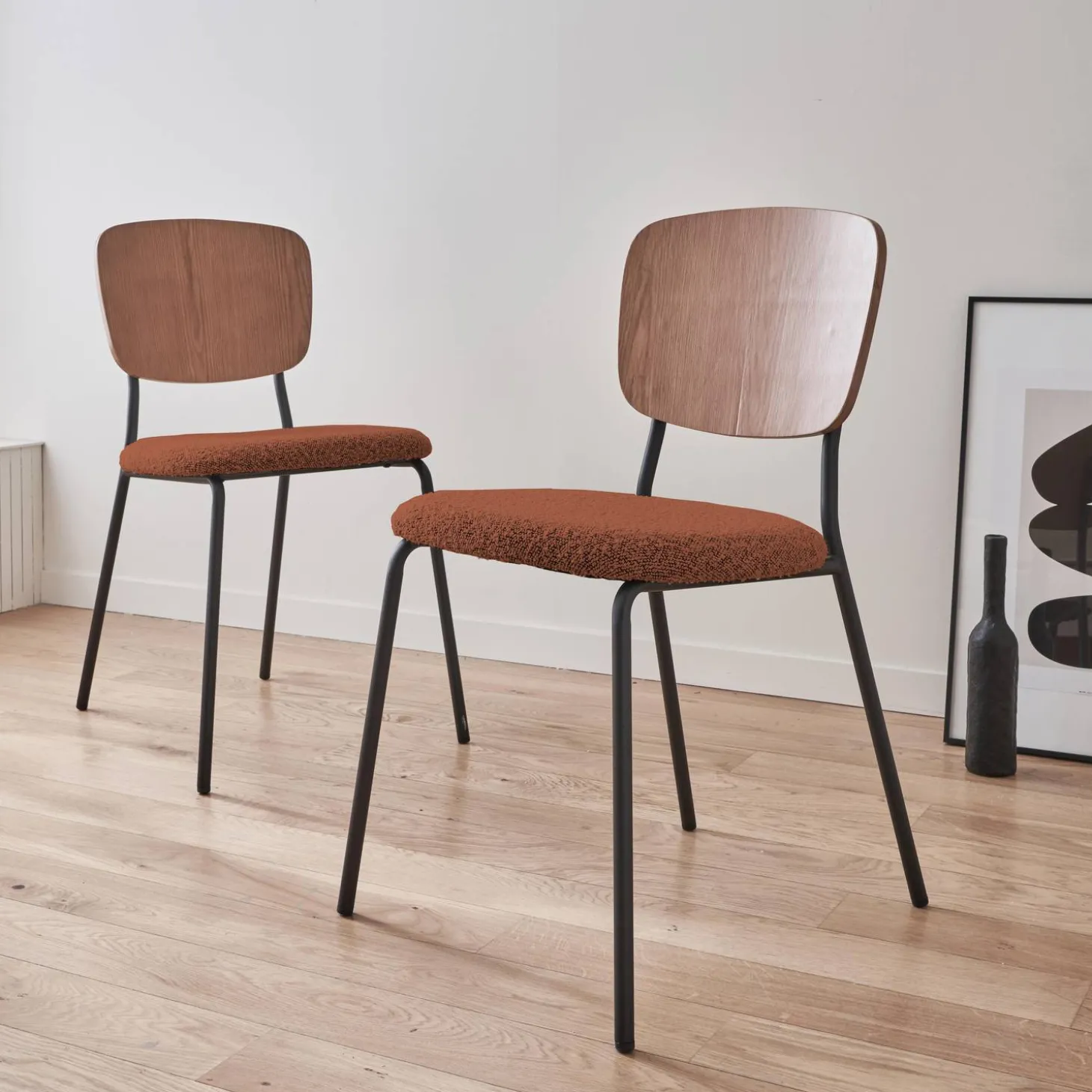 2er-Set Stühle mit strukturiertem Bouclé-Sitz