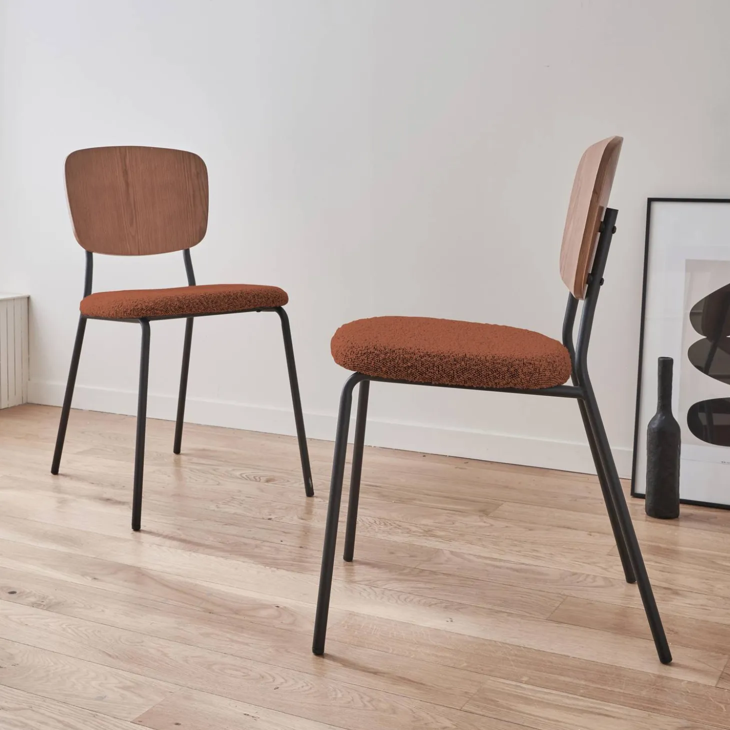 2er-Set Stühle mit strukturiertem Bouclé-Sitz