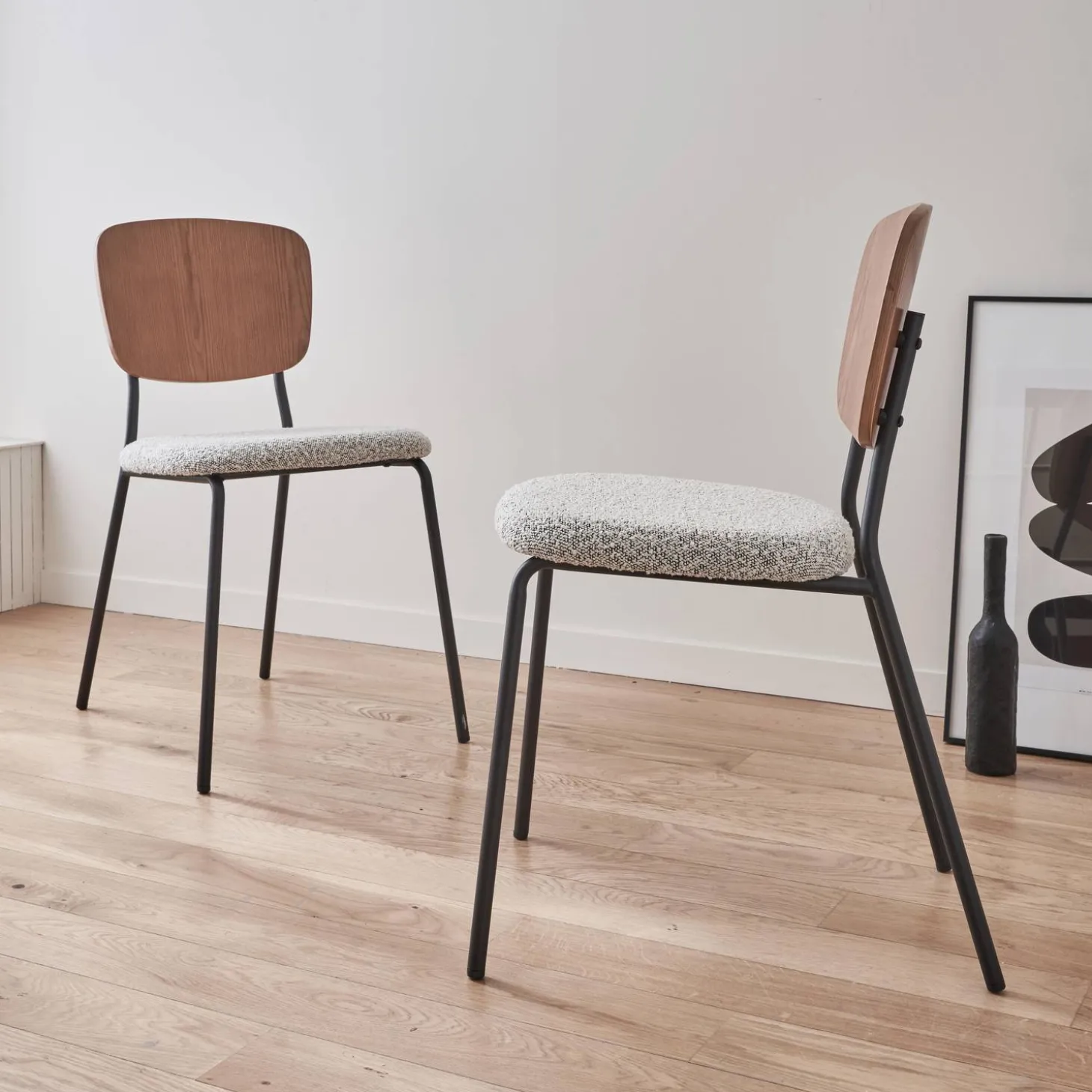 2er-Set Stühle mit strukturiertem Bouclé-Sitz