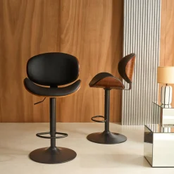 2er-Set verstellbare Barhocker mit Holzdekor und Kunstleder