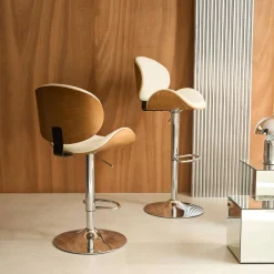 2er-Set verstellbare Barhocker mit Holzdekor und Kunstleder