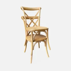 4er-Set Vintage Bistro-Stühle aus Holz mit Rattan