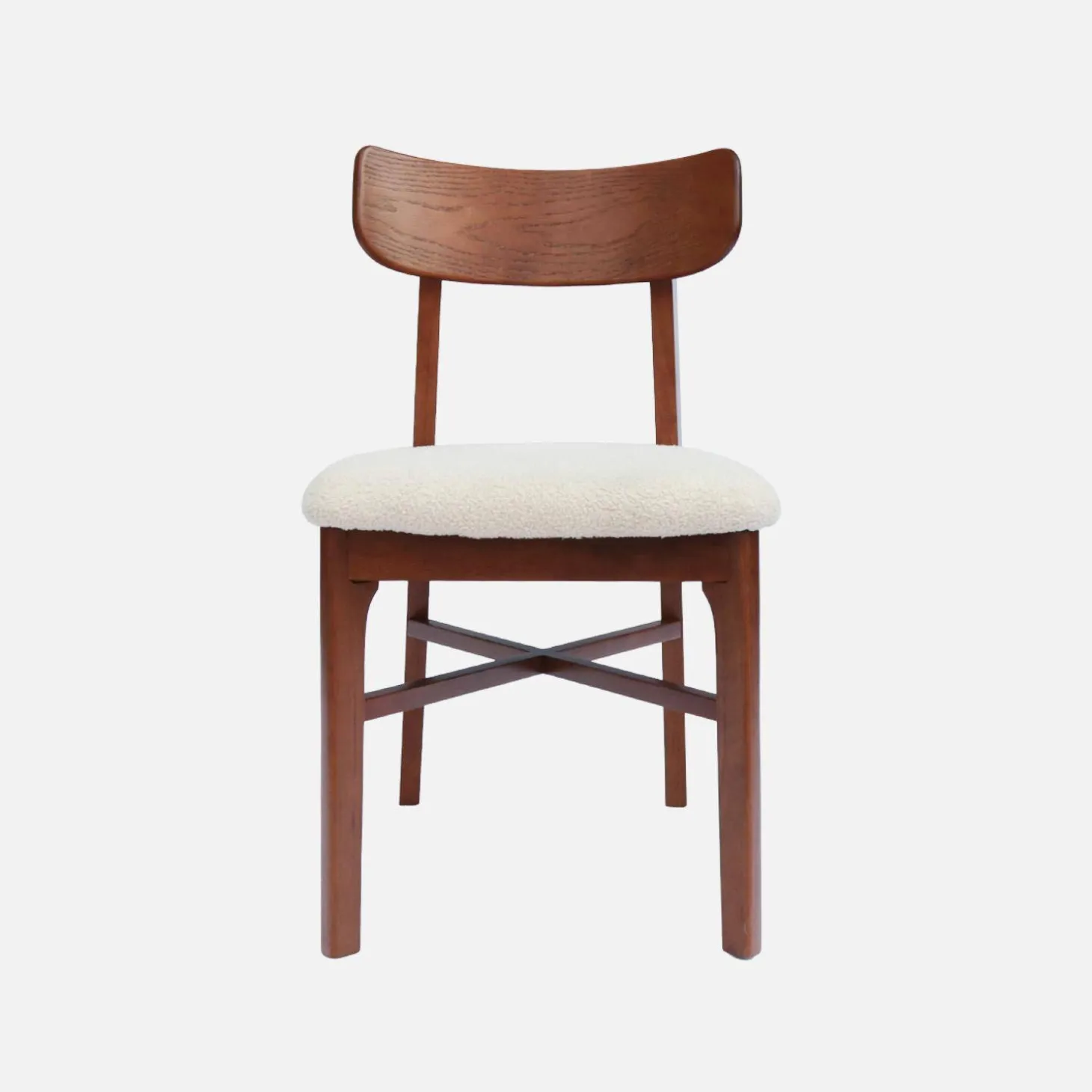 2er-Set Vintage-Stühle aus Heveaholz mit Bouclé-Bezug
