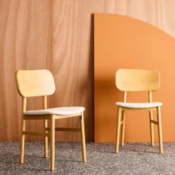 2er-Set Vintage-Stühle aus Heveaholz, Sitz mit Stoffbezug