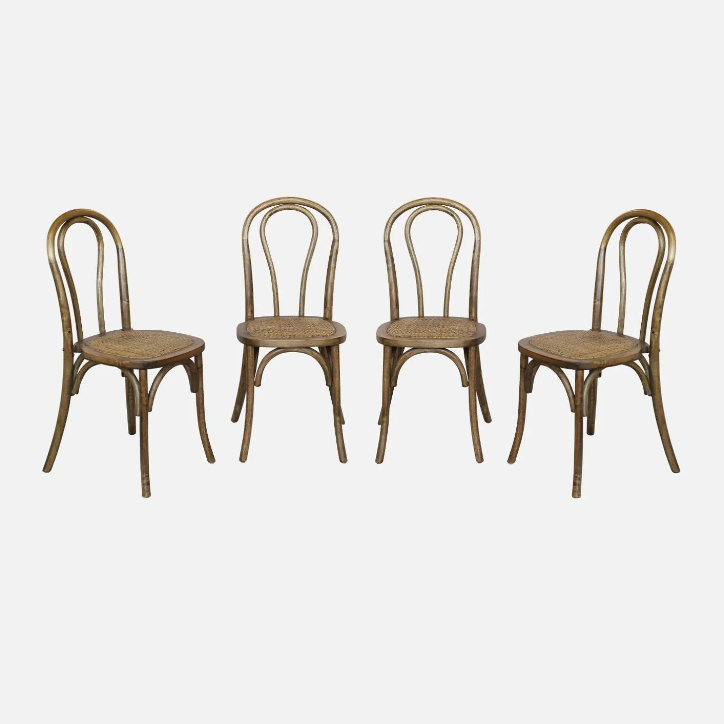 4er-Set Vintage-Stühle aus Holz und Rattan-Geflecht