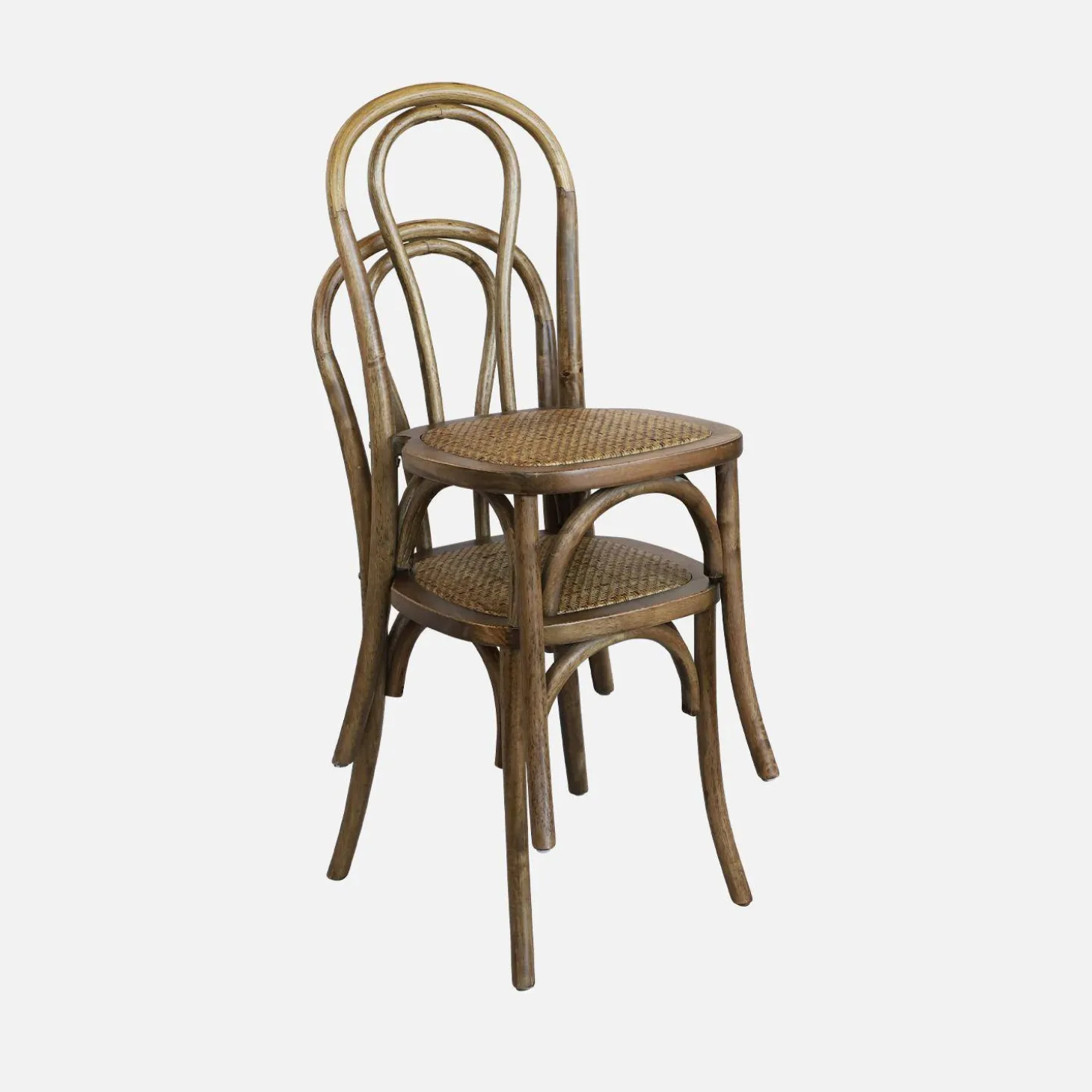 4er-Set Vintage-Stühle aus Holz und Rattan-Geflecht