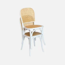 4er-Set Vintage Stühle aus Holz und Rattan-Geflecht