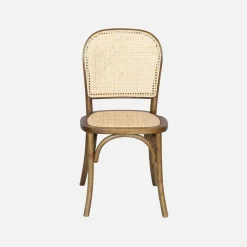 4er-Set Vintage Stühle aus Holz und Rattan-Geflecht