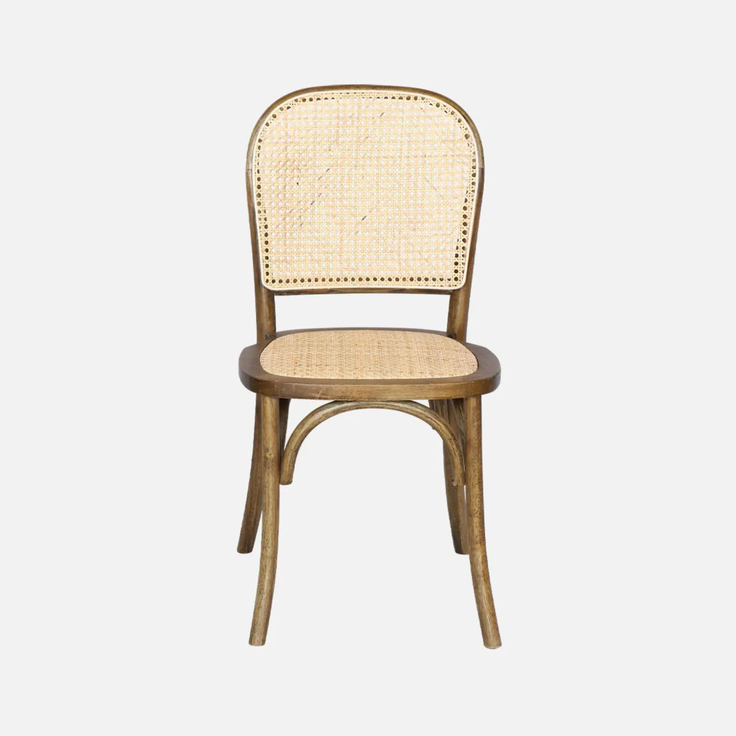 4er-Set Vintage Stühle aus Holz und Rattan-Geflecht