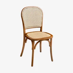 4er-Set Vintage Stühle aus Holz und Rattan-Geflecht