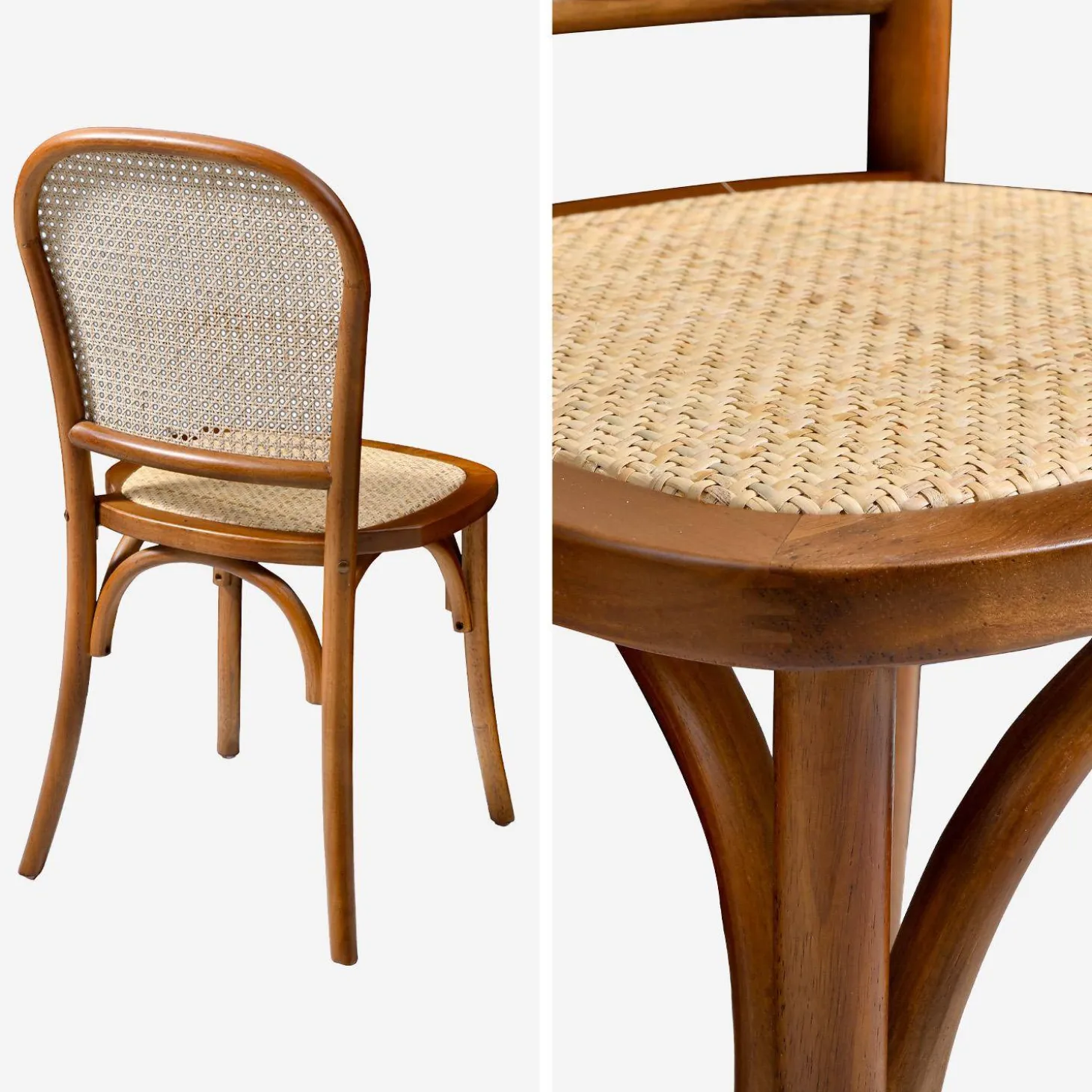 4er-Set Vintage Stühle aus Holz und Rattan-Geflecht