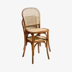 4er-Set Vintage Stühle aus Holz und Rattan-Geflecht