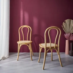 2er-Set Vintage-Stühle aus Holz und Rattan-Geflecht