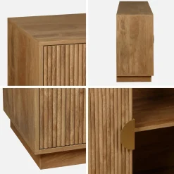 Exotisches Sideboard mit 4 Türen in Mangoholz-Optik mit Rillen 180cm