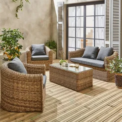 Gartengarnitur Polyrattan 4 Plätze Valentino + Kissen