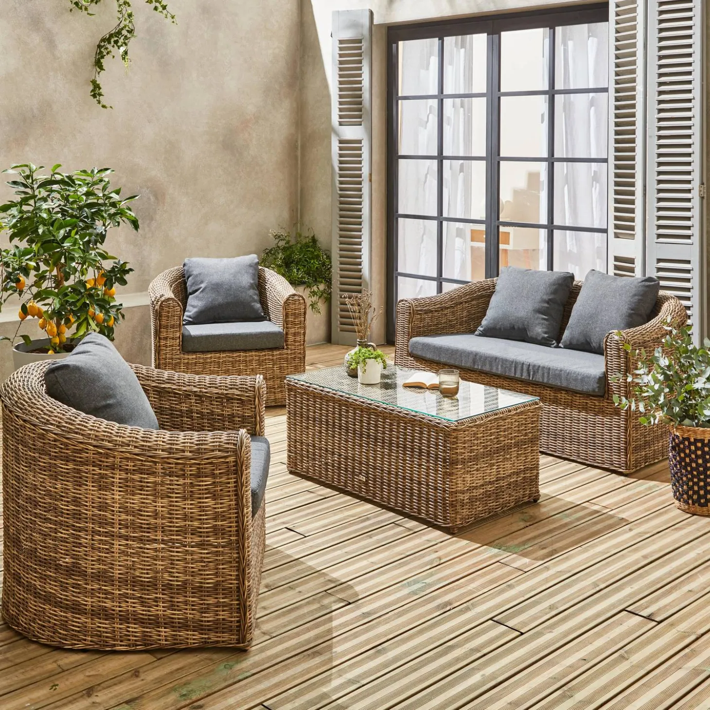 Gartengarnitur Polyrattan 4 Plätze Valentino + Kissen