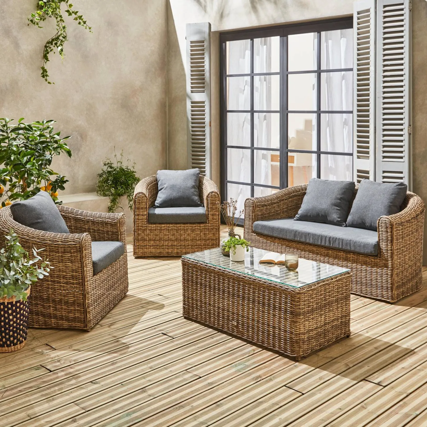 Gartengarnitur Polyrattan 4 Plätze Valentino + Kissen