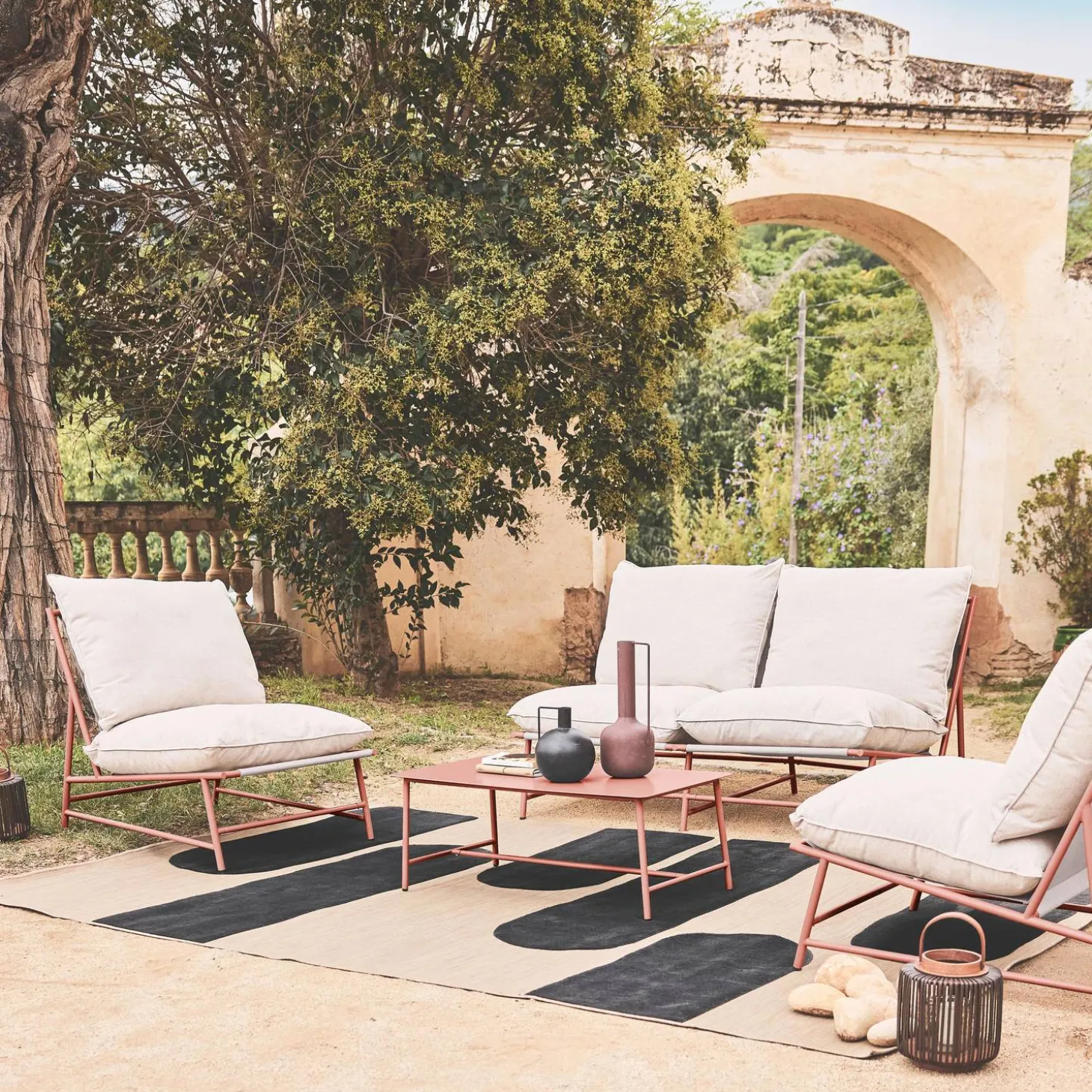 Gartenlounge aus Stahl und Textilene für 4 Personen