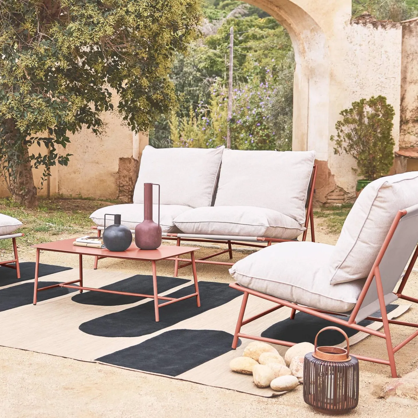 Gartenlounge aus Stahl und Textilene für 4 Personen