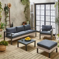 Gartenlounge-Set Aluminium und Polyrattan, 5 Sitzplätze
