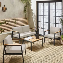 Gartenlounge-Set aus Aluminium und Polywood, 4-Sitzer