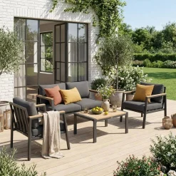 Gartenlounge-Set aus Aluminium und Polywood, 4-Sitzer