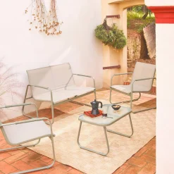 Gartenlounge-Set aus Stahl, 4 Plätze