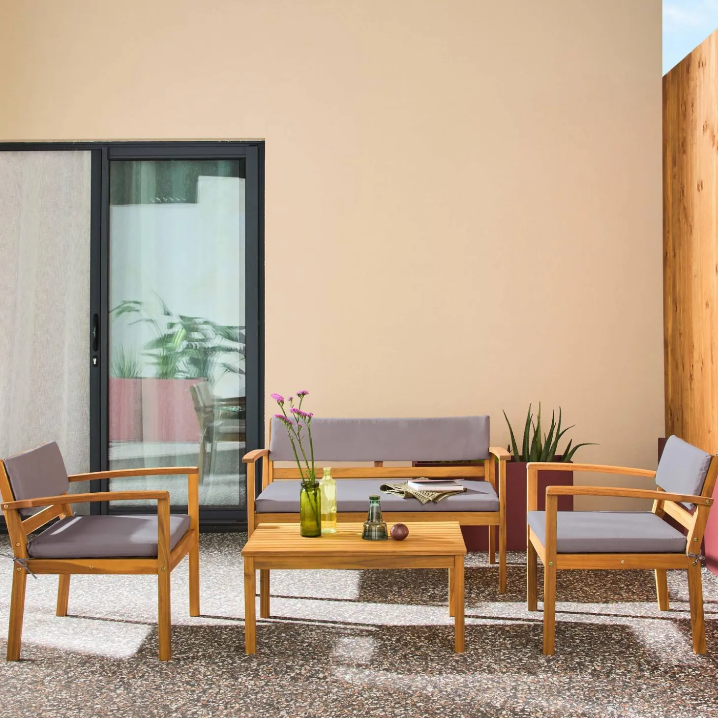 Gartenmöbelset aus Akazienholz für 4 Personen