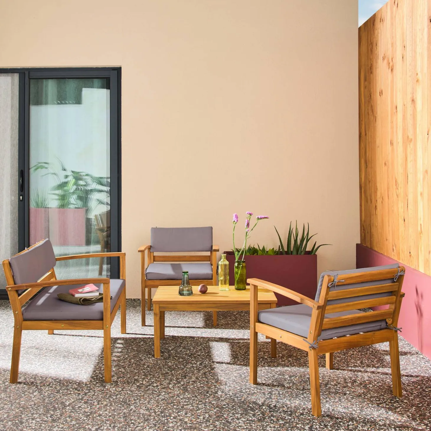 Gartenmöbelset aus Akazienholz für 4 Personen