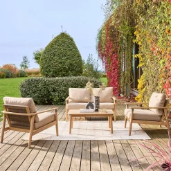 Gartenmöbelset aus Akazienholz mit Seilbespannung für 4 Personen