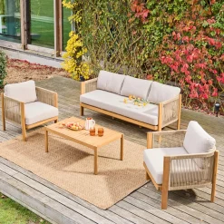 Gartenmöbelset aus Akazienholz mit Seilbespannung, 5 Plätze