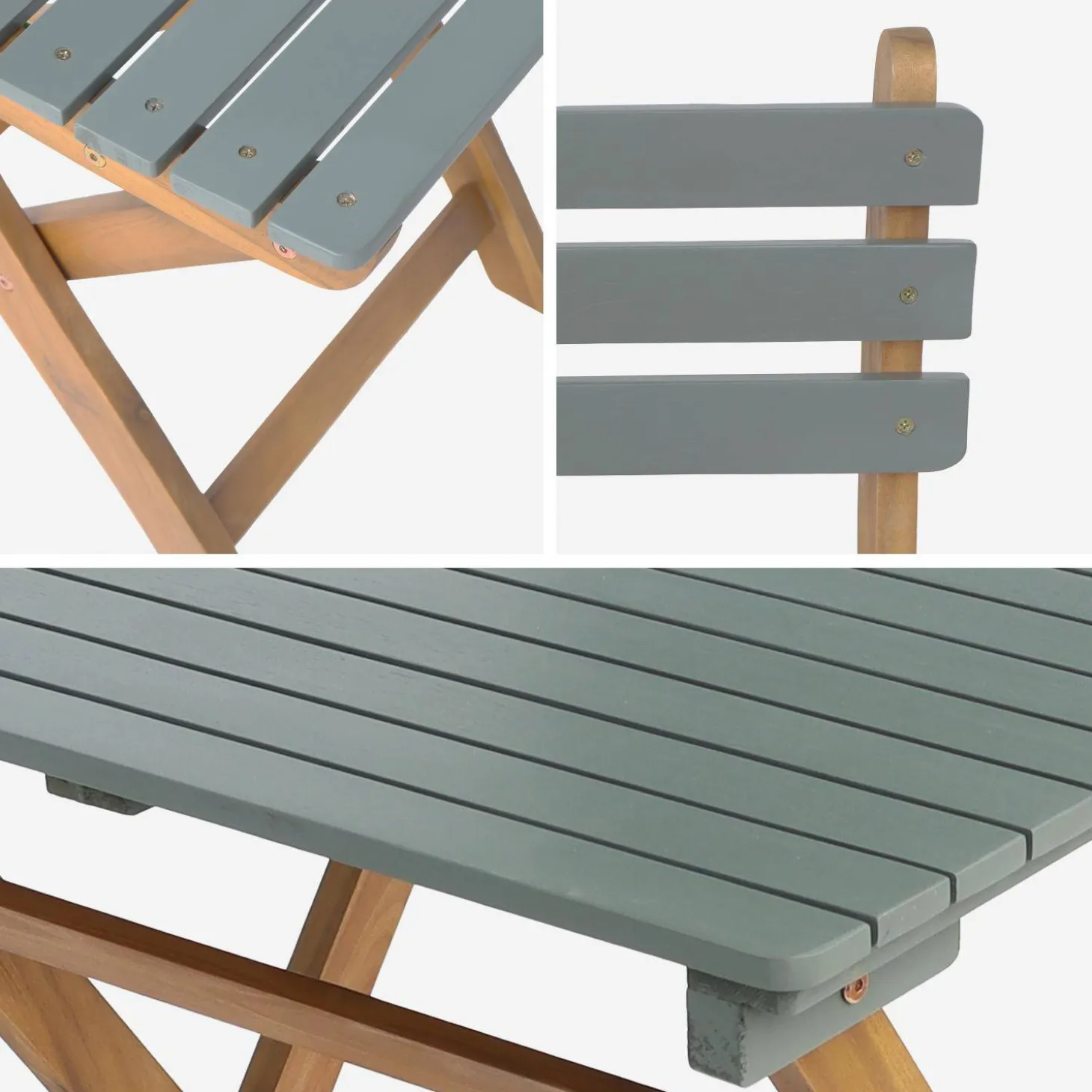 Gartentisch aus Akazienholz, 2 Klappstühle