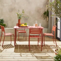 Gartentisch aus Metall, 4 Stühle
