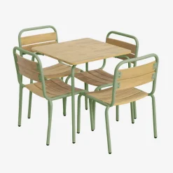Gartentisch aus Stahl für Kinder, mit Holzdekor + 4 Sitze