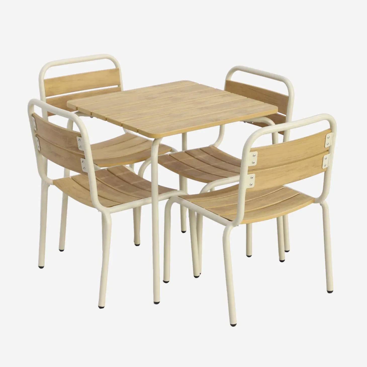 Gartentisch aus Stahl für Kinder, mit Holzdekor + 4 Sitze